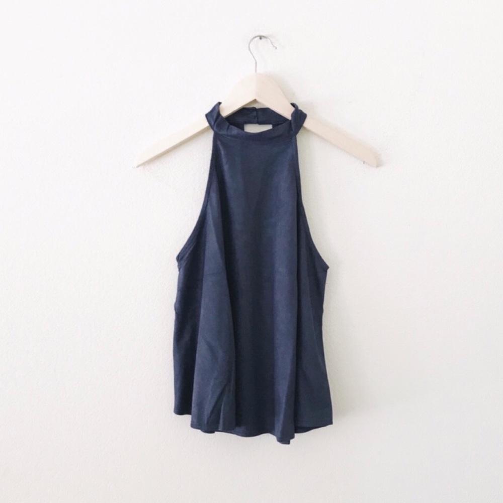 ❗️navy faux suede high neck swing top - Picture 2 of 6